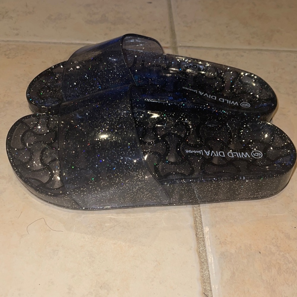 Black glitter slides